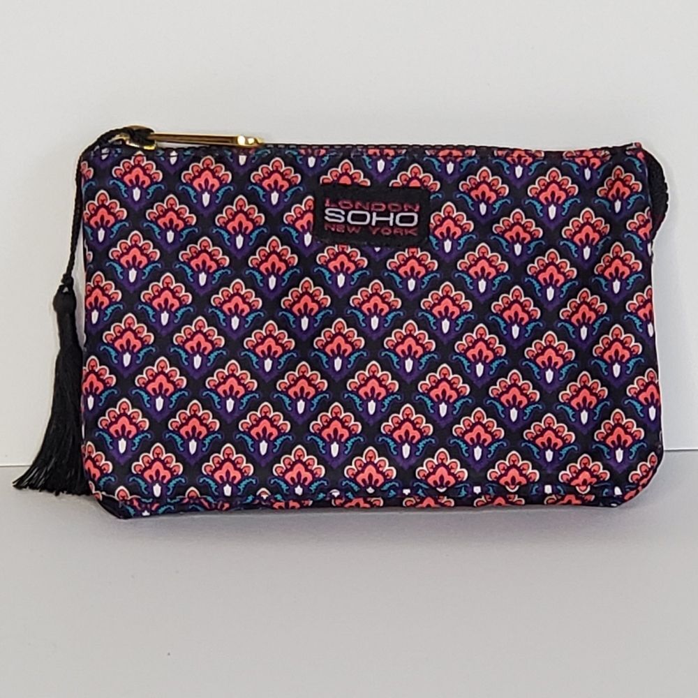 Soho Beauty Paisley Zippered Makeup Bag Pouch Nylon Purple Red